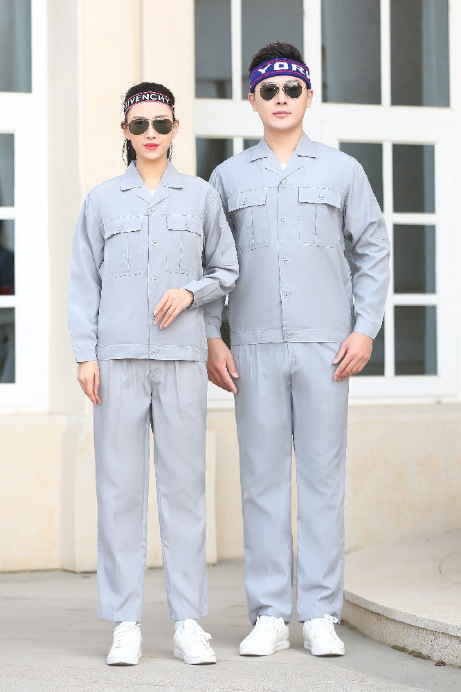 企业员工夏季长袖工作服涤棉夹克衫3色可选0055